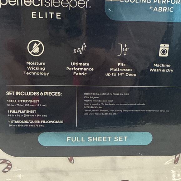 6 Pc CANDY CANES Full Serta Perfect Sleeper Cooling Fabric Sheet Set Christmas - Picture 5 of 6